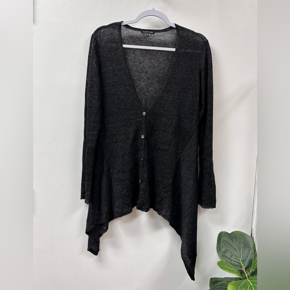 Eileen Fisher Linen Cardigan with Handkerchief Hemline
